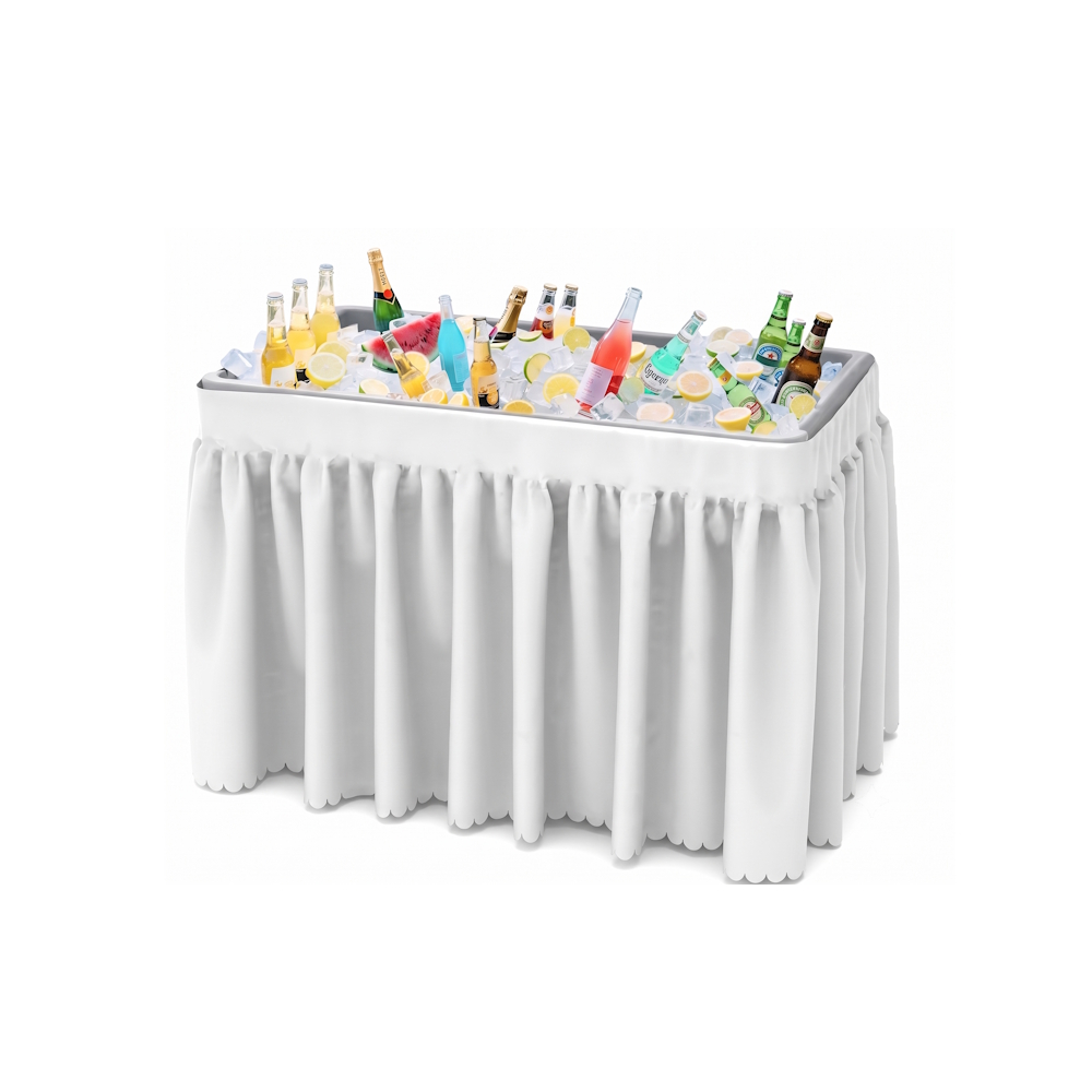 4FT Folding Ice Cooler Table with Drain, Bucket & Removable Skirt